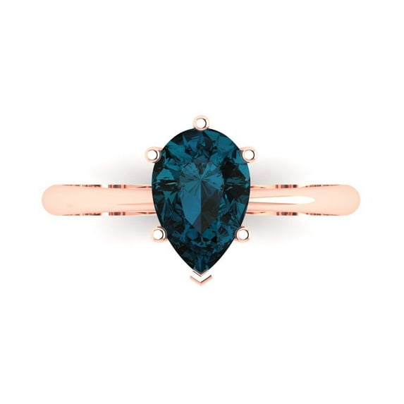 1.5 ct Pear Cut Natural London Blue Topaz Solitaire Engagement Ring for Women in 18K Rose Gold