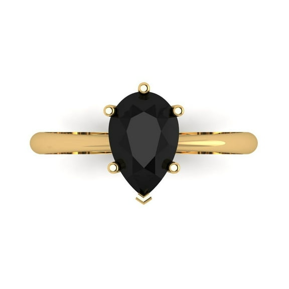 1.5 ctw Solitaire Anniversary Ring for Women | Pear Cut Natural Onyx | Hyperallergenic Solid 14K Yellow Gold