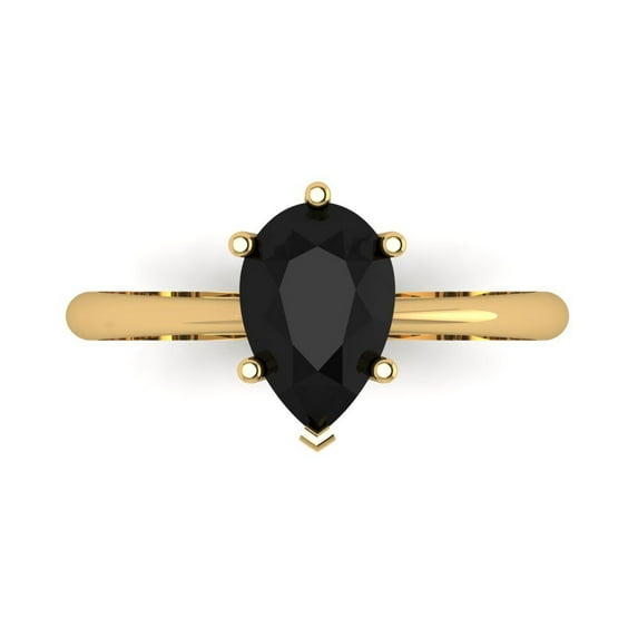 1.5 ct Pear Cut Natural Onyx Solitaire 18K Yellow Gold Womens Engagement Ring