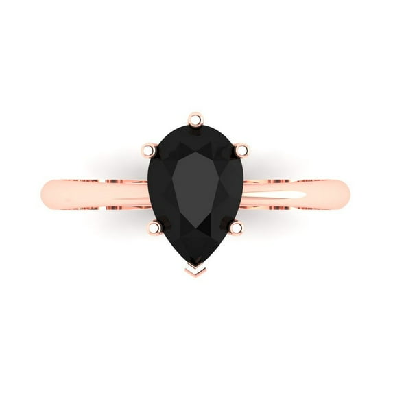 1.5 ct Pear Cut Natural Onyx Solitaire Engagement Ring for Women in 18K Rose Gold