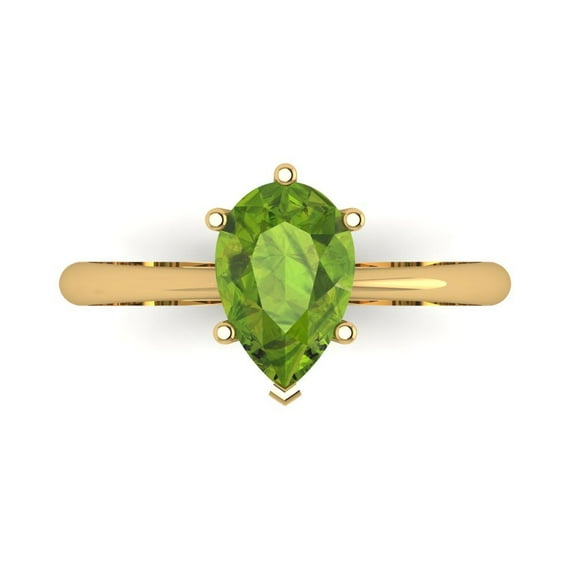 1.5 ctw Solitaire Anniversary Ring for Women | Pear Cut Natural Peridot | Hyperallergenic Solid 18K Yellow Gold