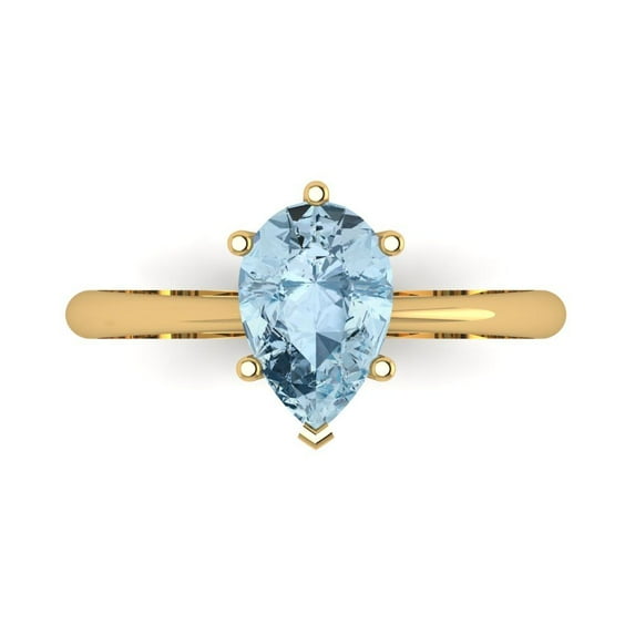 1.5 ctw Solitaire Anniversary Ring for Women | Pear Cut Natural Swiss Blue Topaz | Hyperallergenic Solid 18K Yellow Gold