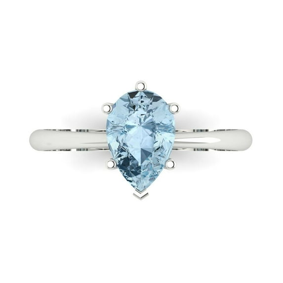 1.5 ctw Solitaire Anniversary Ring for Women | Pear Cut Simulated Blue Diamond | Hyperallergenic Solid 14K White Gold
