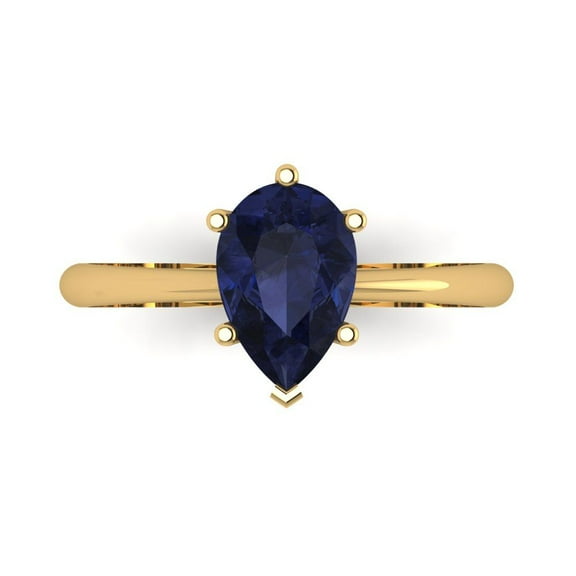 1.5 ctw Solitaire Anniversary Ring for Women | Pear Cut Simulated Blue Sapphire | Hyperallergenic Solid 14K Yellow Gold