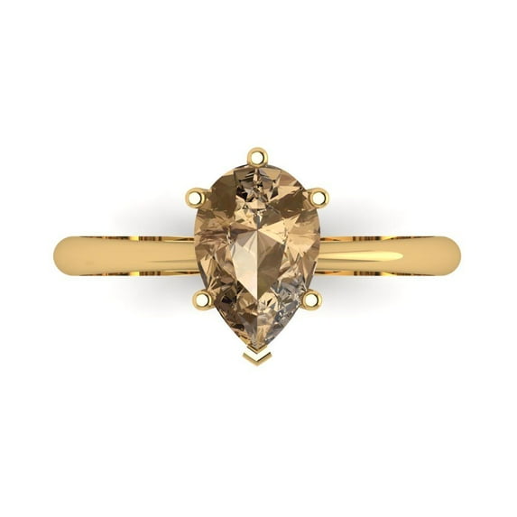 Clara Pucci 14K Yellow Gold Solid Gold Champagne Solitaire Anniversary Ring for Women - 1.5 cttw Pear Cut