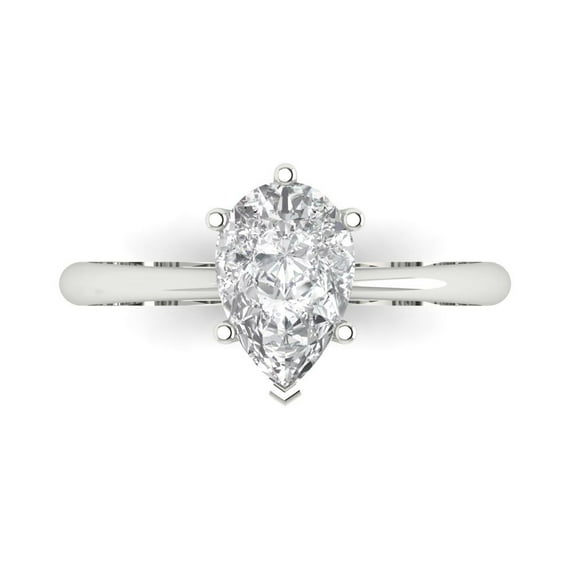 1.5 ctw Solitaire Anniversary Ring for Women | Pear Cut Zirconia Diamond | Hyperallergenic Solid 18K White Gold