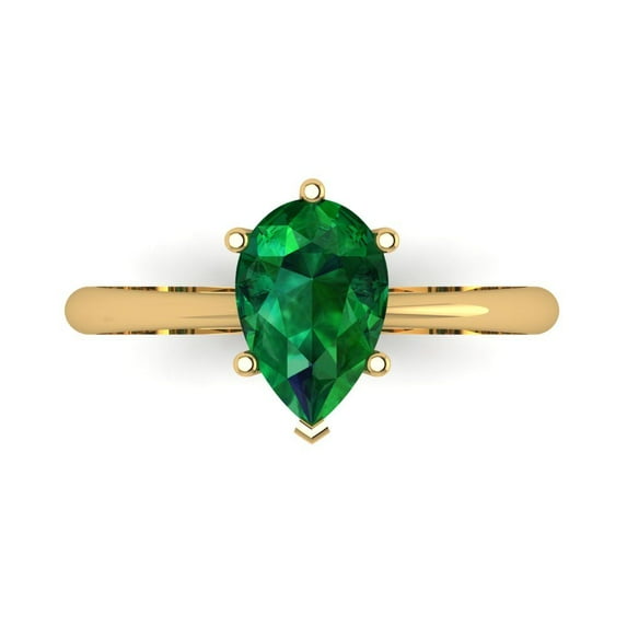 1.5 ctw Solitaire Anniversary Ring for Women | Pear Cut Simulated Emerald | Hyperallergenic Solid 18K Yellow Gold
