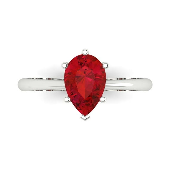 Clara Pucci 14K White Gold 1.5ct Ruby Solitaire Ring for Women