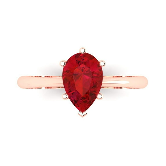 1.5 ct Pear Cut Simulated Ruby Solitaire Engagement Ring for Women in 18K Rose Gold