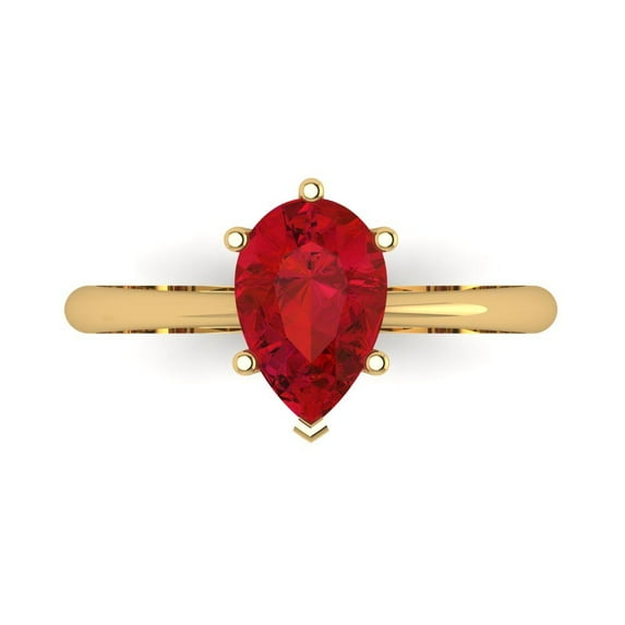 1.5 ct Pear Cut Simulated Ruby Solitaire Engagement Ring for Women in 18K Yellow Gold