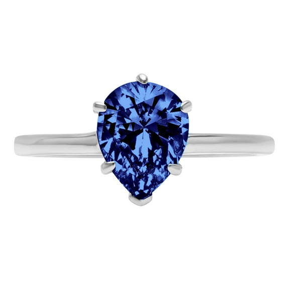 1.5 ct Pear Cut Simulated Tanzanite Solitaire 18K White Gold Womens Engagement Ring