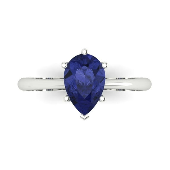 1.5 ct Pear Cut Simulated Tanzanite Solitaire Engagement Ring for Women in 18K White Gold