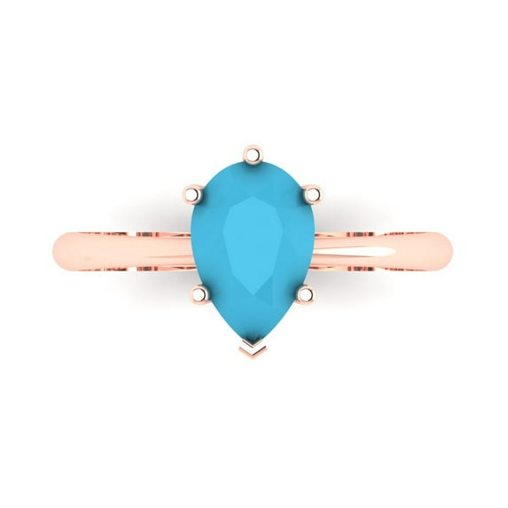 1.5 ctw Solitaire Anniversary Ring for Women | Pear Cut Simulated Turquoise | Hyperallergenic Solid 18K Rose Gold