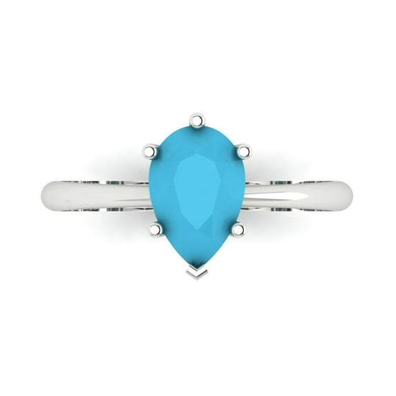 Clara Pucci 14K White Gold 1.5ct Turquoise Solitaire Ring for Women