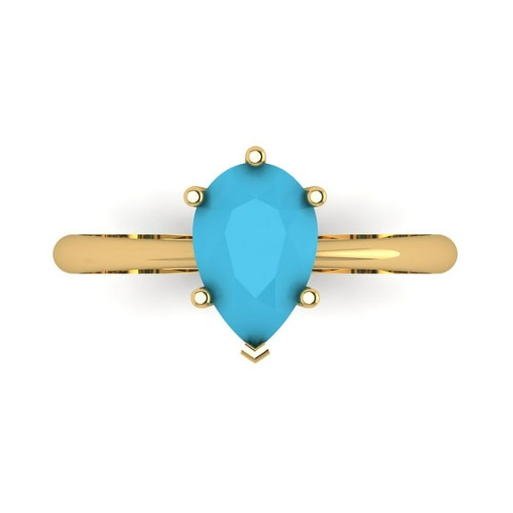 1.5 ct Pear Cut Simulated Turquoise Solitaire Engagement Ring for Women in 14K Yellow Gold