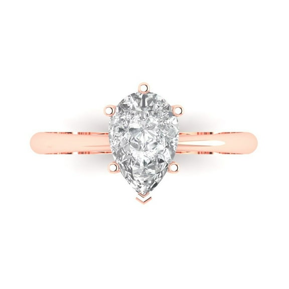 1.5 ct Pear Cut White Sapphire Solitaire 14K Rose Gold Womens Engagement Ring