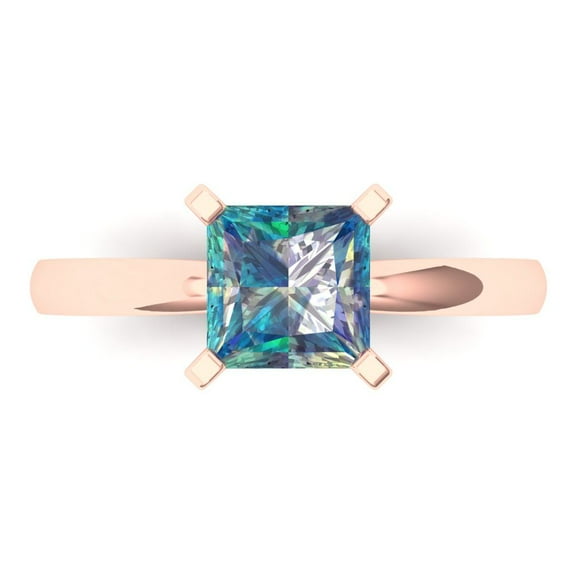 1.5 ctw Solitaire Anniversary Ring for Women | Princess Cut Blue Moissanite | Hyperallergenic Solid 14K Rose Gold