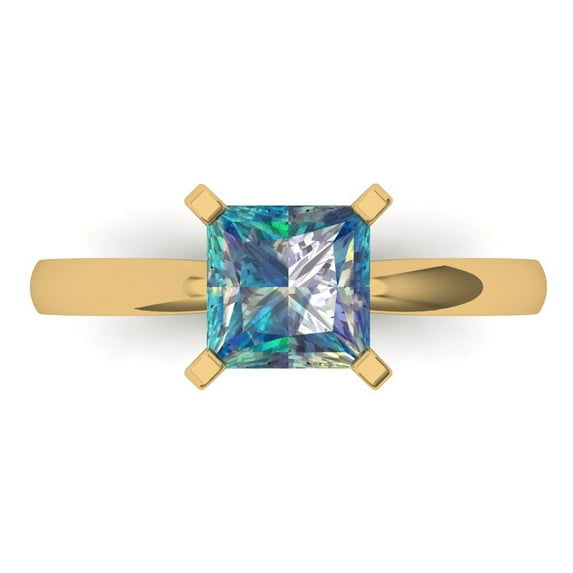 1.5 ctw Solitaire Anniversary Ring for Women | Princess Cut Blue Moissanite | Hyperallergenic Solid 18K Yellow Gold
