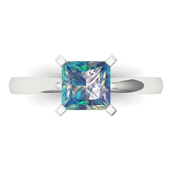 Clara Pucci 14K White Gold 1.5ct BlueMoissanite Solitaire Ring for Women