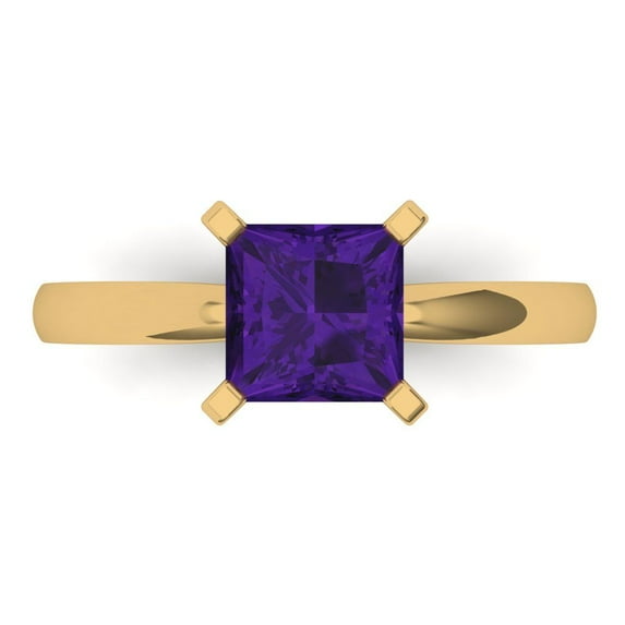 1.5 ctw Solitaire Anniversary Ring for Women | Princess Cut Natural Amethyst | Hyperallergenic Solid 14K Yellow Gold