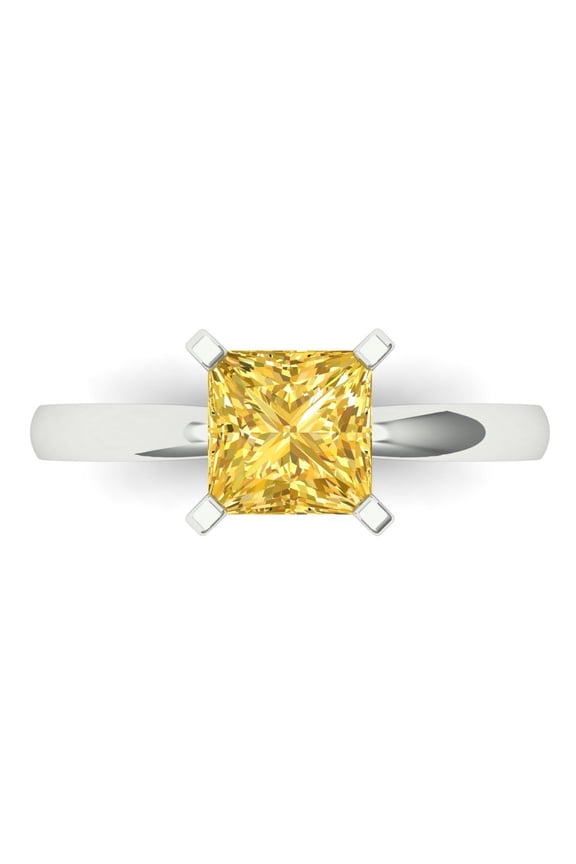1.5 ctw Solitaire Anniversary Ring for Women | Princess Cut Natural Citrine | Hyperallergenic Solid 14K White Gold