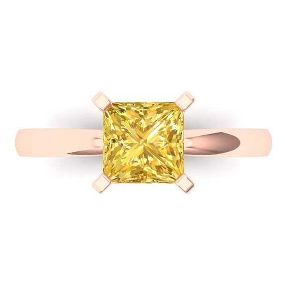 1.5 ct Princess Cut Natural Citrine Solitaire 18K Rose Gold Womens Engagement Ring