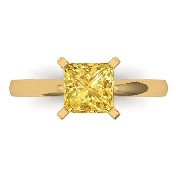 1.5 ct Princess Cut Natural Citrine Solitaire 18K Yellow Gold Womens Engagement Ring