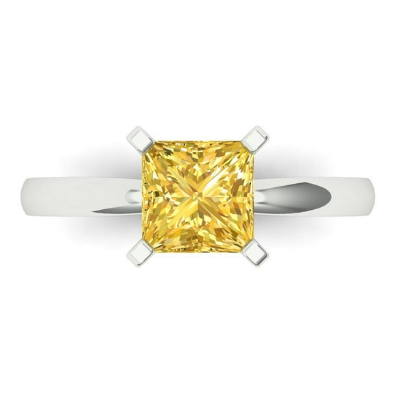 1.5 ct Princess Cut Natural Citrine Solitaire Engagement Ring for Women in 18K White Gold
