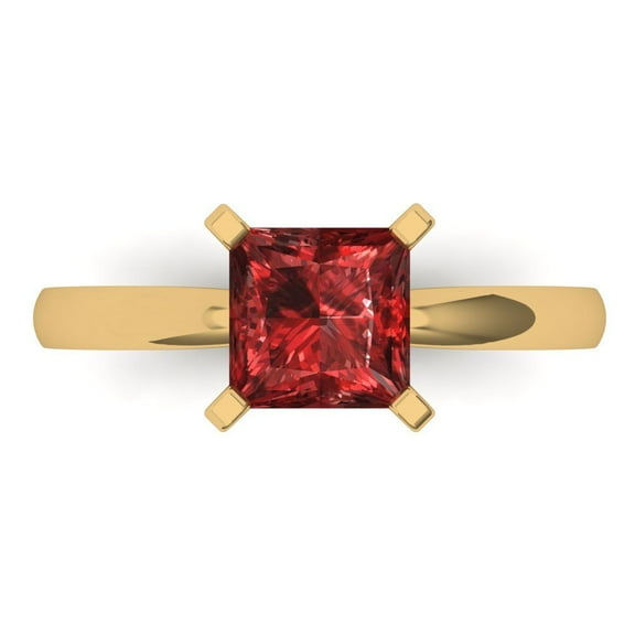 1.5 ct Princess Cut Natural Garnet Solitaire Engagement Ring for Women in 14K Yellow Gold