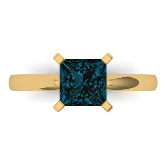 1.5 ct Princess Cut Natural London Blue Topaz Solitaire Engagement Ring for Women in 14K Yellow Gold