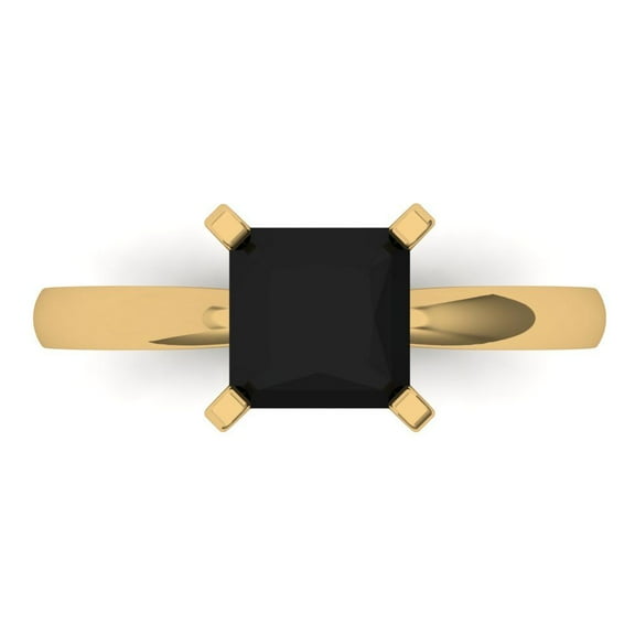 1.5 ct Princess Cut Natural Onyx Solitaire Engagement Ring for Women in 14K Yellow Gold
