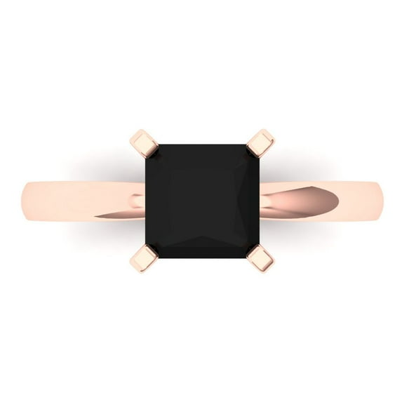 1.5 ct Princess Cut Natural Onyx Solitaire Engagement Ring for Women in 18K Rose Gold