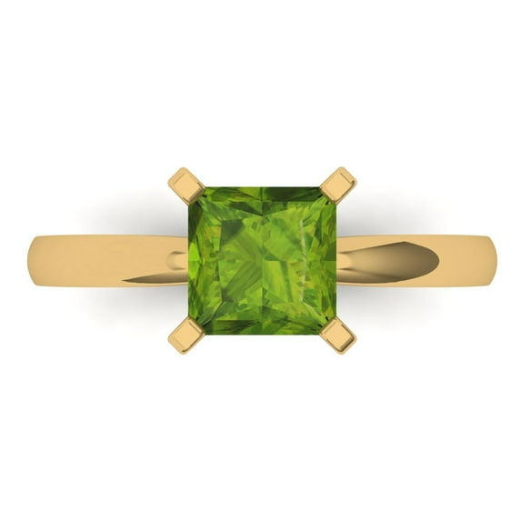 1.5 ctw Solitaire Anniversary Ring for Women | Princess Cut Natural Peridot | Hyperallergenic Solid 14K Yellow Gold