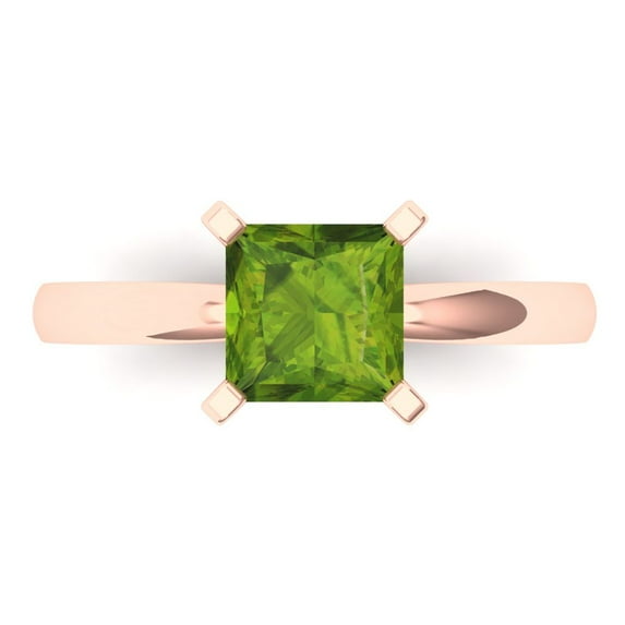 1.5 ctw Solitaire Anniversary Ring for Women | Princess Cut Natural Peridot | Hyperallergenic Solid 18K Rose Gold