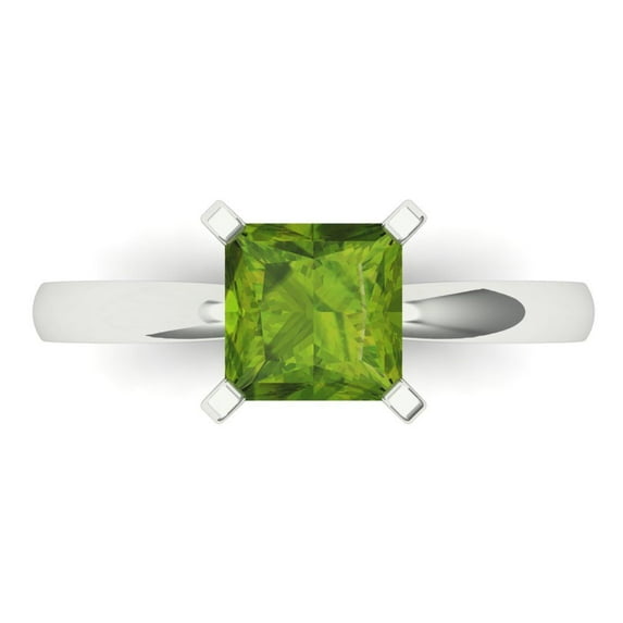 1.5 ct Princess Cut Natural Peridot Solitaire Engagement Ring for Women in 18K White Gold