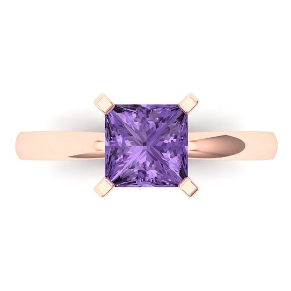 1.5 ct Princess Cut Simulated Alexandrite Solitaire 14K Rose Gold Womens Engagement Ring