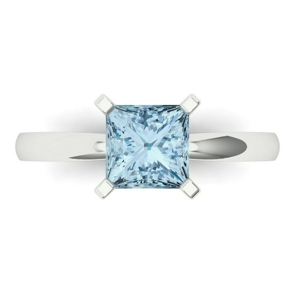Clara Pucci 14K White Gold Solid Gold Blue Solitaire Anniversary Ring for Women - 1.5 cttw Princess Cut