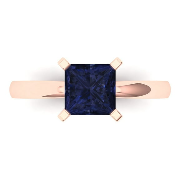 1.5 ctw Solitaire Anniversary Ring for Women | Princess Cut Simulated Blue Sapphire | Hyperallergenic Solid 14K Rose Gold