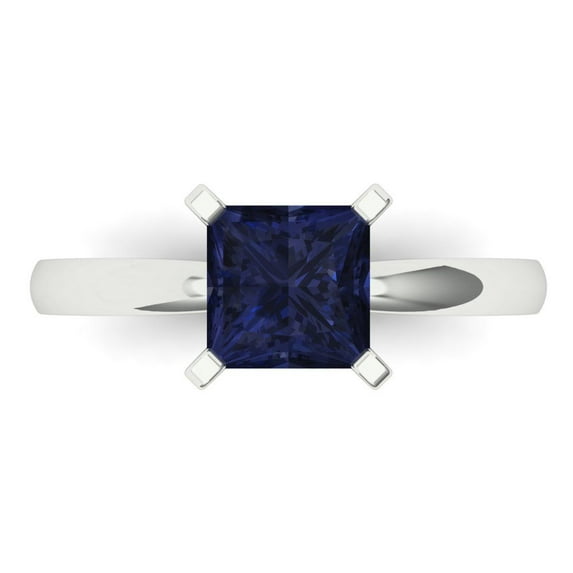 1.5 ctw Solitaire Anniversary Ring for Women | Princess Cut Simulated Blue Sapphire | Hyperallergenic Solid 14K White Gold