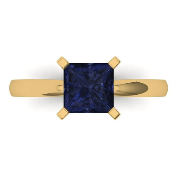 1.5 ct Princess Cut Simulated Blue Sapphire Solitaire Engagement Ring for Women in 18K Yellow Gold