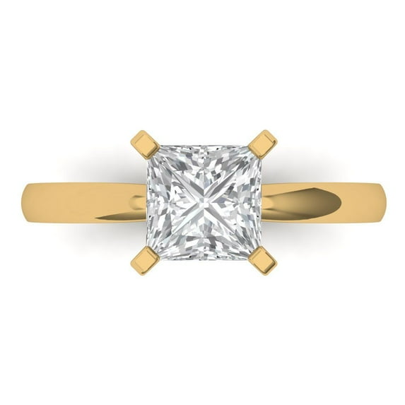 Clara Pucci 14K Yellow Gold Solid Gold Clear Solitaire Anniversary Ring for Women - 1.5 cttw Princess Cut