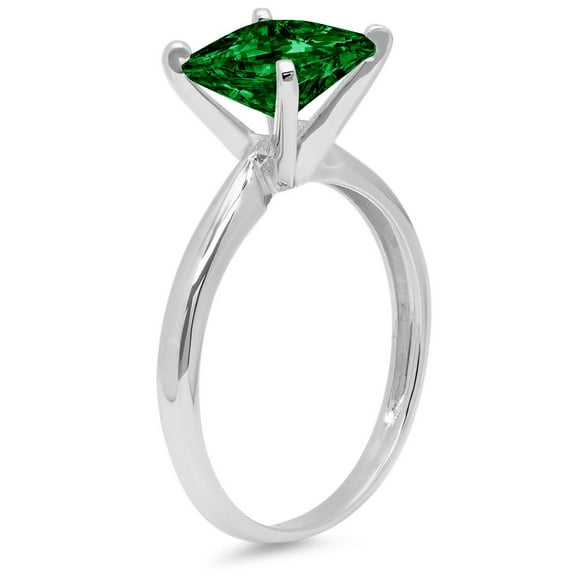 1.5 ct Princess Cut Simulated Emerald Solitaire Engagement Ring for Women in 18K White Gold