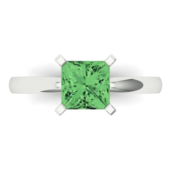1.5 ctw Solitaire Anniversary Ring for Women | Princess Cut Simulated Green Diamond | Hyperallergenic Solid 18K White Gold