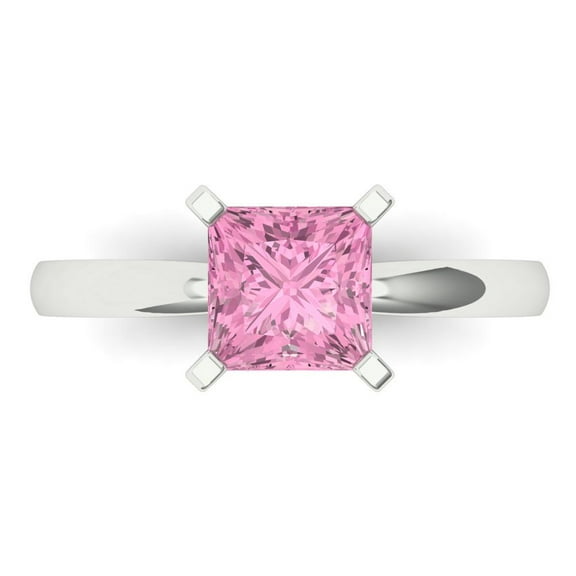 1.5 ct Princess Cut Simulated Pink Diamond Solitaire Engagement Ring for Women in 14K White Gold