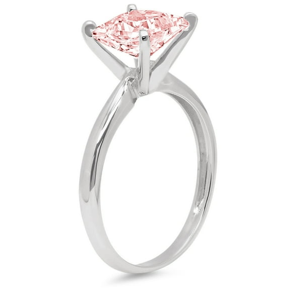 1.5 ct Princess Cut Simulated Pink Diamond Solitaire Engagement Ring for Women in 18K White Gold