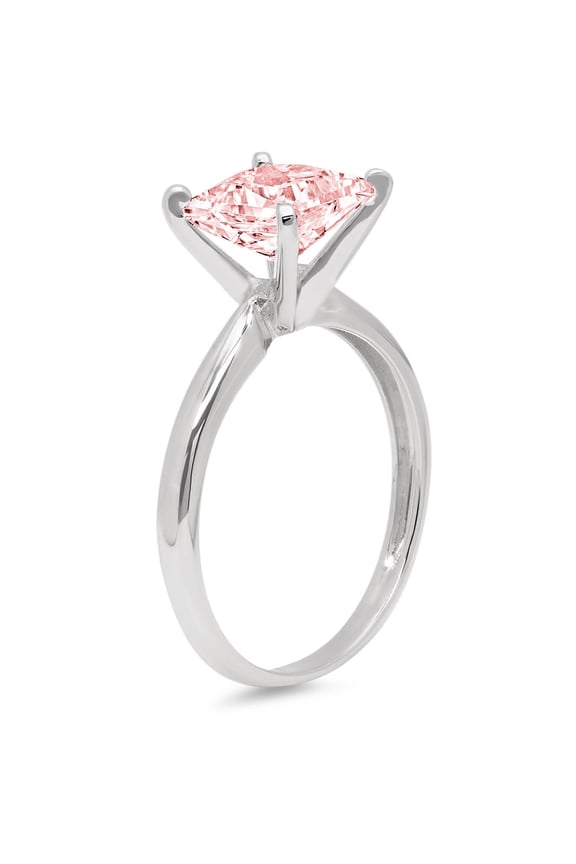 1.5 ct Princess Cut Simulated Pink Diamond Solitaire Engagement Ring for Women in 18K White Gold