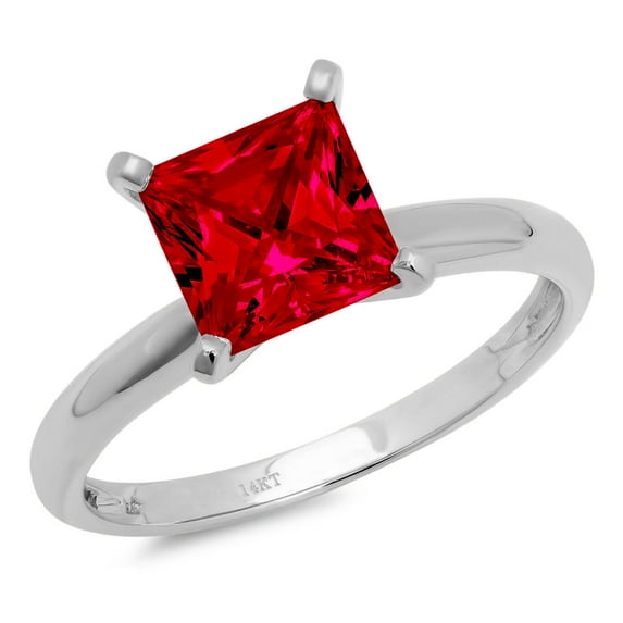 1.5 ct Princess Cut Simulated Ruby Solitaire 14K White Gold Womens Engagement Ring