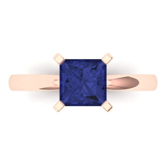 1.5 ct Princess Cut Simulated Tanzanite Solitaire 14K Rose Gold Womens Engagement Ring