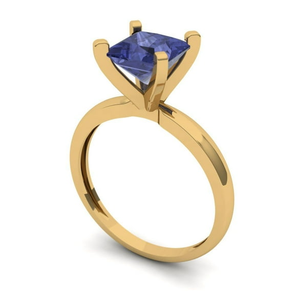 1.5 ct Princess Cut Simulated Tanzanite Solitaire Engagement Ring for Women in 14K Yellow Gold