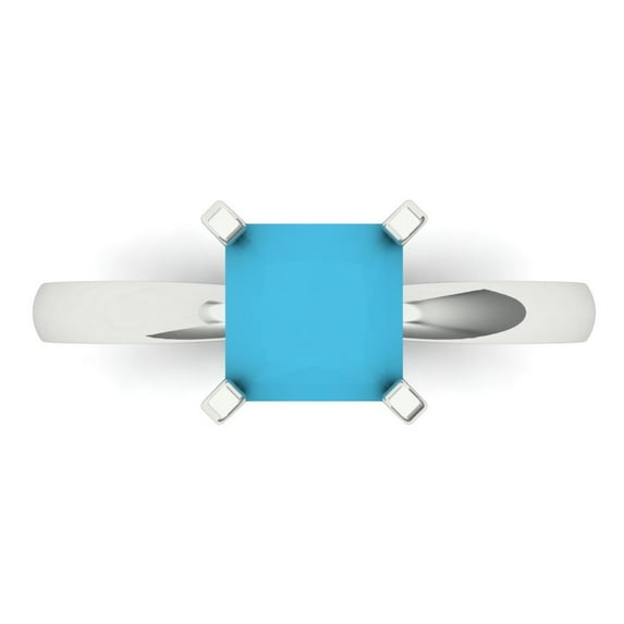 1.5 ctw Solitaire Anniversary Ring for Women | Princess Cut Simulated Turquoise | Hyperallergenic Solid 14K White Gold